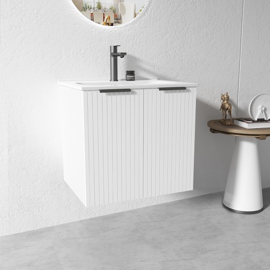 3D-2W 600x450x550mm White Wall Hung Plywood Vanity with Ceramic Basin